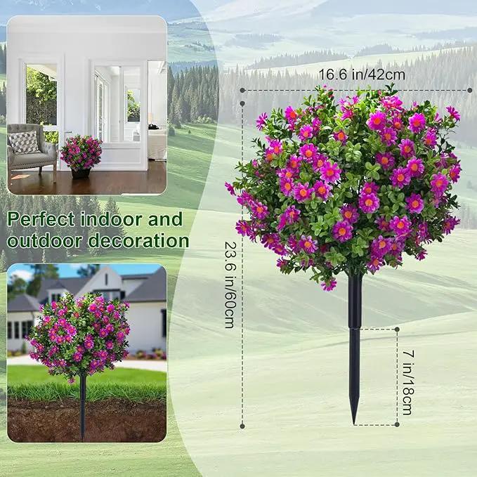 23.6" Artificial Boxwood Topiary Ball Trees with Purple Flowers, Set of 2 UV Resistant No Fade Outdoor Faux Plants with Ground Spike, Fake Shrubs for Garden, Patio, Porch, Yard, Indoor Decor by GreenHaven Gardens