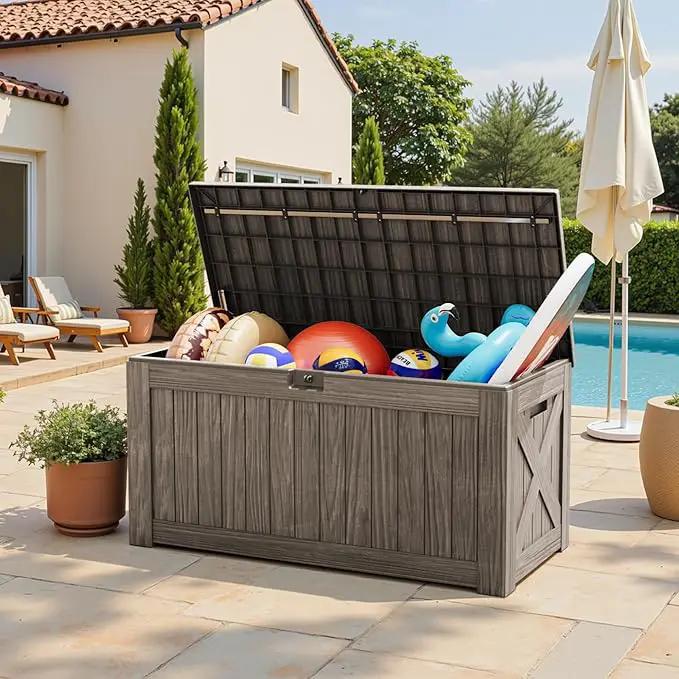 Greesum 120 Gallon Outdoor Storage Box with Lock - Large Resin Deck Box, Reinforced Lid for Garden, Patio, Lawn, Coffee by GreenHaven Gardens