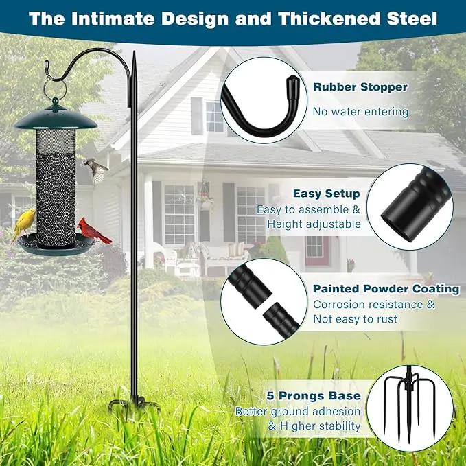 Gtongoko Adjustable 63 inch Shepherds Hooks for Outdoor Bird Feeder with 5 Prongs, Bird Feeder Pole Garden Hooks for Hanging Lanterns, Plants Baskets, Hummingbird Feeders, 2 Pack by GreenHaven Gardens