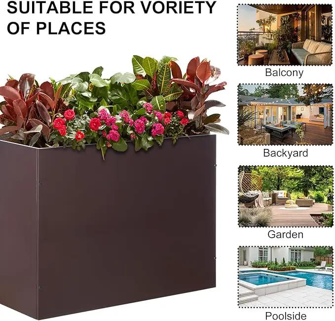 SUNNYPARK Large Metal Planter Box 32”x 12”x 24”, Rectangular Modern Brown Metal Planter Box Heavy Duty with Drainage Holes for Outdoor Garden Patio by GreenHaven Gardens