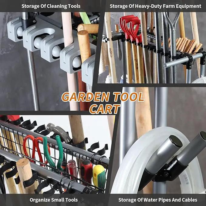 Heavy duty garden tool organizer garage storage holder storage large long farming tools lawn tool metal rack shovel and rake organizer by GreenHaven Gardens