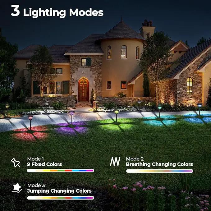 CINOTON 12 Pack RGBCW Solar Pathway Outdoor Lights, 3 Lighting Modes Solar LED Garden Lights, IP65 Waterproof Outside Solar Powered Landscape Lighting for Planter Lawn Pool Balcony RGB/Warm/Cold White by GreenHaven Gardens