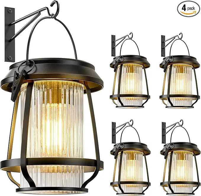 Solar Lanterns Outdoor Waterproof, Metal Hanging Solar Lights Outdoor with Hooks Wall Mount Kit, Solar Powered Lanterns for Garden Porch Patio Fence Decorative 4 Pack (Warm Light) by GreenHaven Gardens