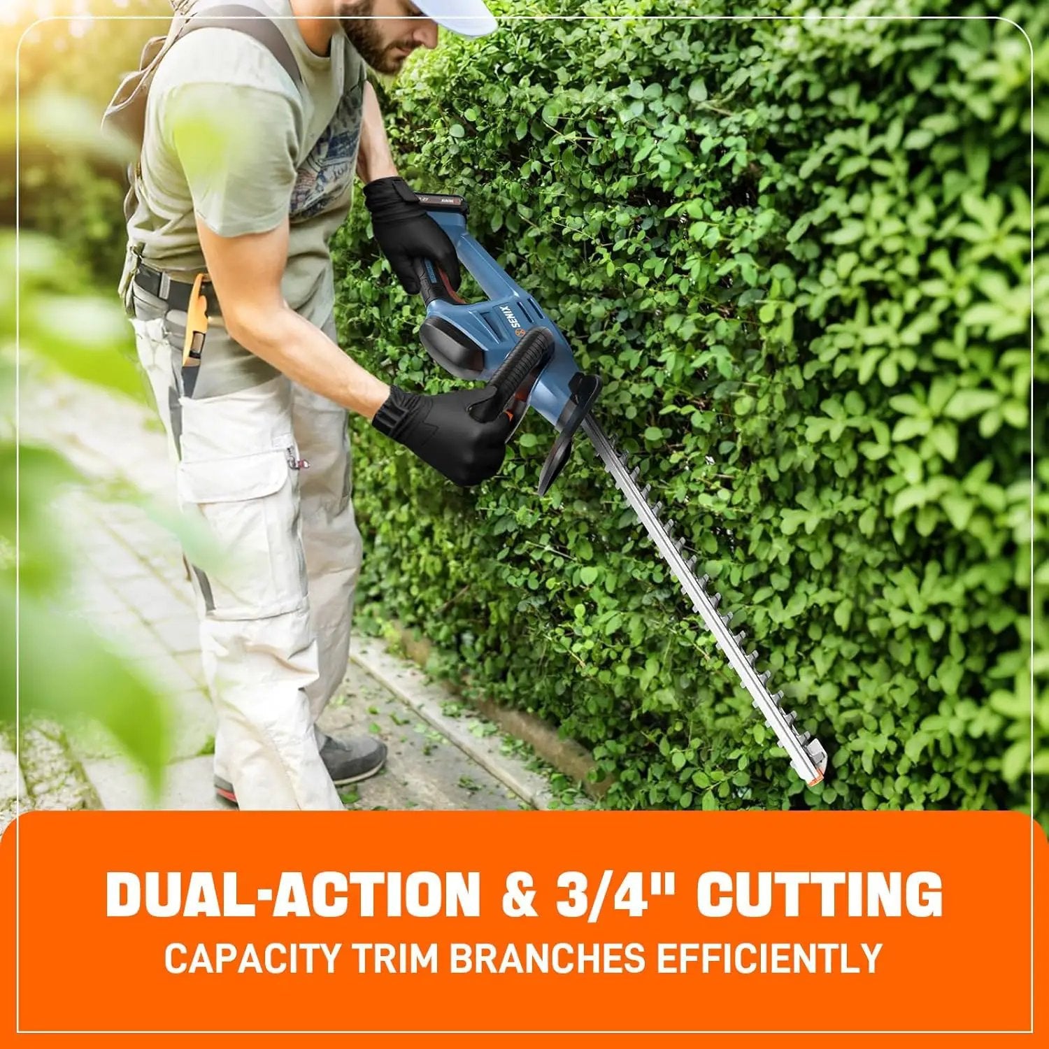 SENIX HTX2-M-0 X2 20 Volt Max* 18-Inch Battery Powered Cordless Hedge Trimmer with Brushless Motor, Double-Sided Dual Action Blades, 3/4" Cutting Capacity, Tool Only, Battery Not Included by GreenHaven Gardens