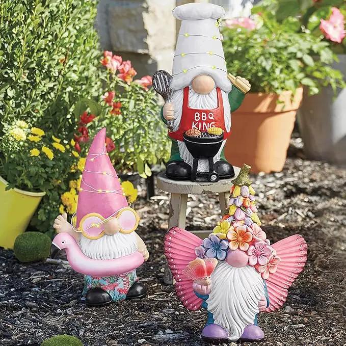 BAYN Garden Gnome Statues Outdoor Decor, Solar Powered Outdoor Gnome with BBQ Grill Decorative Yard Garden Lights Art Gifts with 11 Warm White LEDs by GreenHaven Gardens