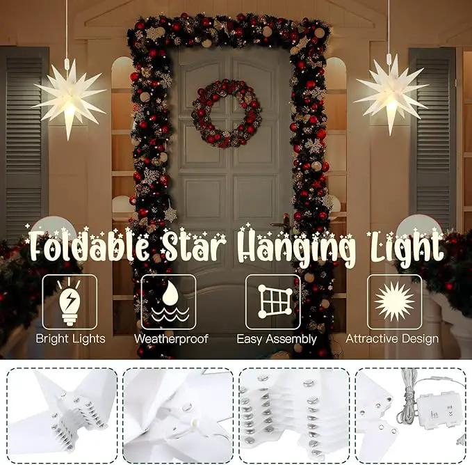 Kingdder 8 Pieces Moravian Star Light LED 3D Star Hanging Light Powered by Battery with Timer Function White Porch Lantern Holiday Decor for Indoor Outdoor Christmas Tree Balcony Courtyard (12 Inch) by GreenHaven Gardens