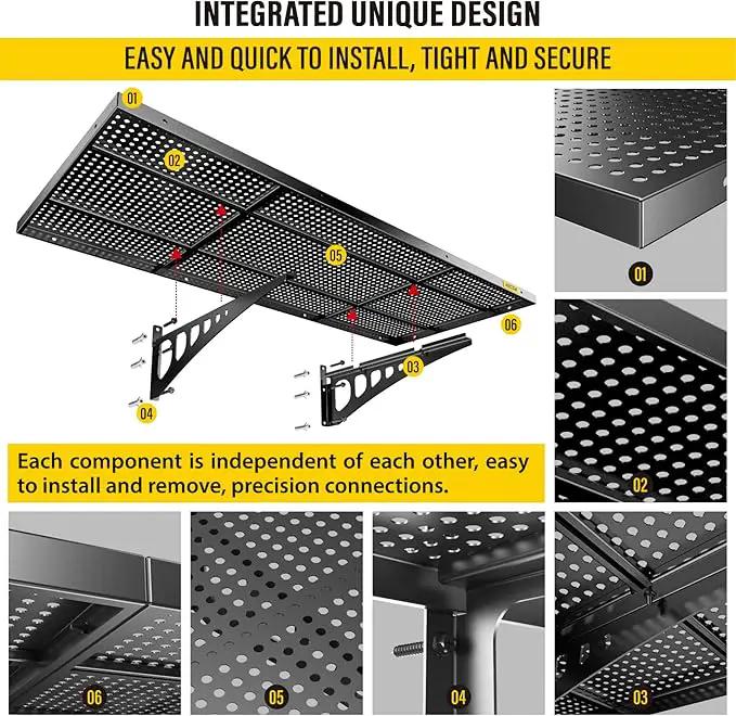4-Pack 1.64x4ft Adjustable Garage Wall Shelving 1120lbs Load Capacity Heavy Duty Wall Mounted Storage Shelf Metal Floating Shelves for Garage(Black) by GreenHaven Gardens