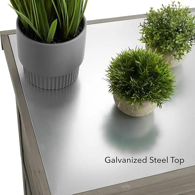 Casafield Outdoor Garden Potting Bench with Metal Tabletop and Storage Cabinet - Wooden Outdoor Garden Patio Workstation Table, Gray by GreenHaven Gardens
