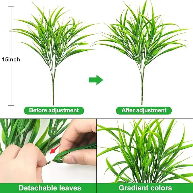 Ouddy Decor 16 Bundles Artificial Plants Outdoor Fake Grass Greenery Stems UV Resistant Faux Plastic Shrubs for Spring Summer Garden Pathway Window Box Front Porch Home Decor, Green by GreenHaven Gardens
