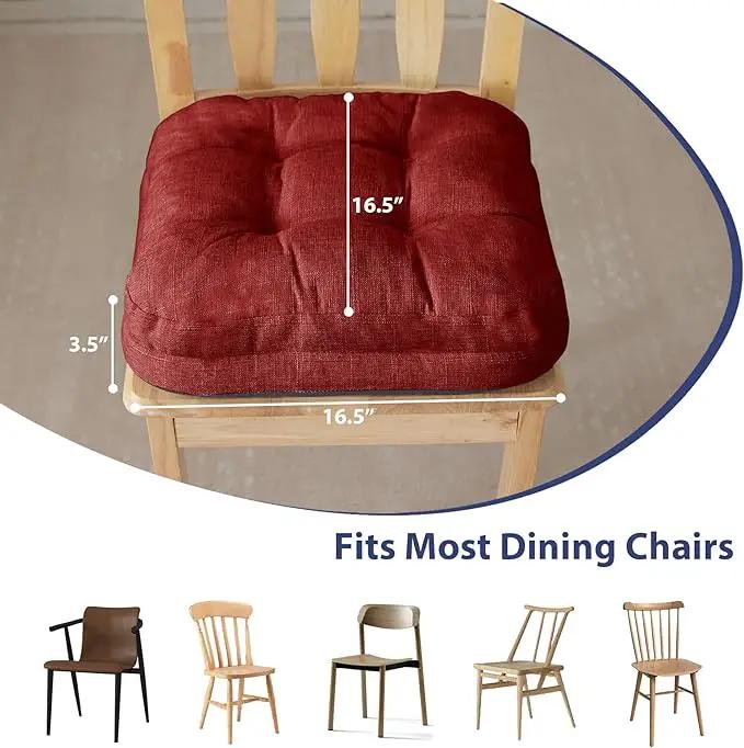 Chair Cushions for Dining Chairs, Dining Chair Cushions, Tufted Indoor Chair Pads with Ties & Non Slip Backing, Seat Cushions for Kitchen Chairs 16.5” x 16.5” x 3.5”, Set of 4, Red by GreenHaven Gardens