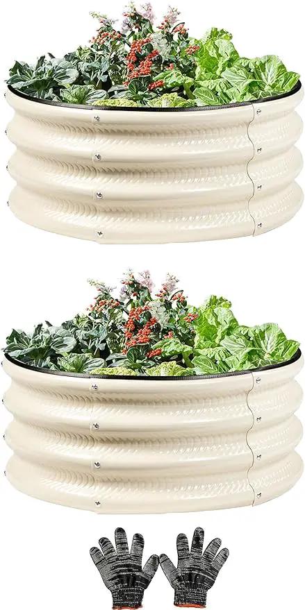 2Pack 2x2 FT Round Raised Garden Bed, Galvanized Planter Raised Beds for Outdoor Vegetables, Flowers & Herbs, Heavy-Duty Metal Raised Garden Beds, Rust-Resistant & Easy Assembly (White) by GreenHaven Gardens