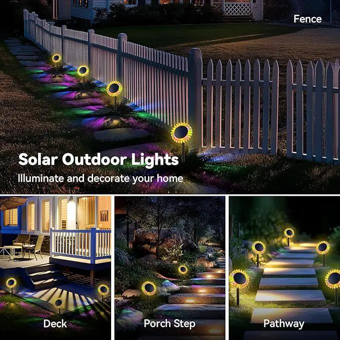 Outdoor Solar Lights, 4 Pack Upgraded Solar Sunflower Lights, Ground/Wall 2-in-1 Waterproof Solar Garden Lights for Yard, Landscape, Fence, Path, Patio, Driveway, Backyard Decor (Colourful) by GreenHaven Gardens