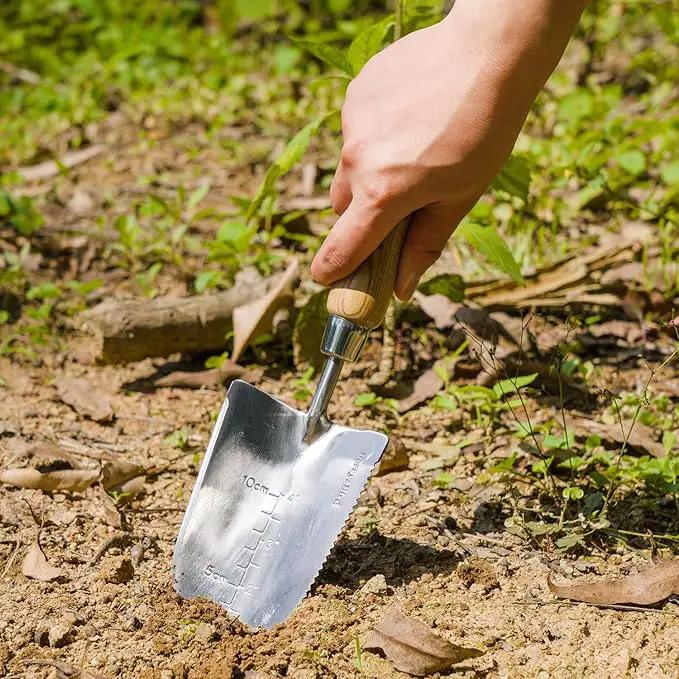 Garden Serrated Planting Trowel, Multifunctional Shovel with ash Wood and Stainless Steel Digging Trowel Transplanter by GreenHaven Gardens