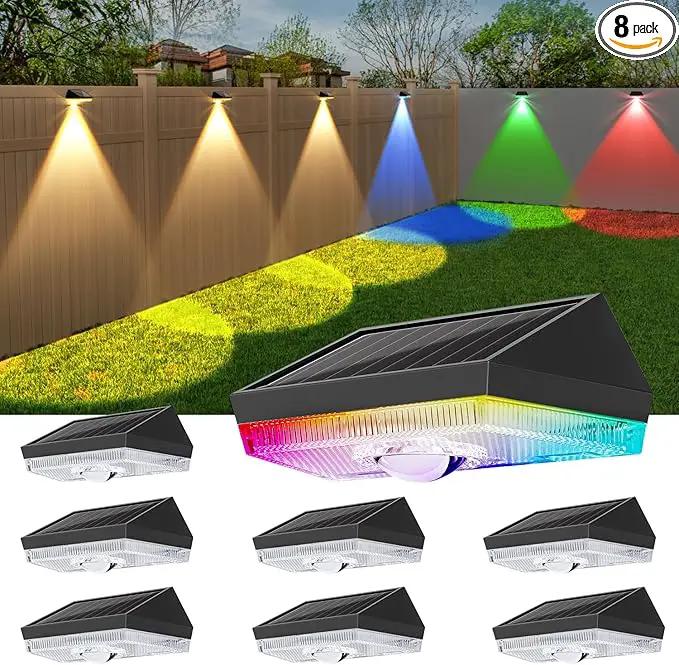 Ellasay Solar Fence Lights Outdoor: 10 Lighting Modes with RGB Solar Powered Deck Light - Waterproof IP65 - Led Lens Wall Decor for Garden Patio Backyard Porch 8 Pack by GreenHaven Gardens