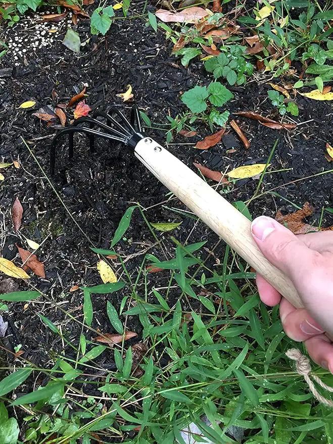 Garden Guru Hand Rake Cultivator Claw Soil Tiller - Military Grade Steel - Rust Resistant - 5 Tine Japanese Ninja Claw - Comfortable Wood Handle - Perfect Pulverized and Aerated Soil (2 Pack) by GreenHaven Gardens