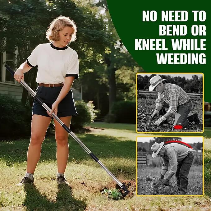 Weed Puller Tool with Long Handle - 58" Manual Weeder Remover Tool, 2 in 1 Hand Weed Rake and Garden Hoe for Gardening, Heavy Duty Uprooting Weeding Pull for Yard, Lawn, Patio and Garden by GreenHaven Gardens