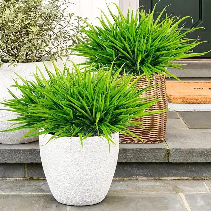 Uieke 6 Bundles Artificial Outdoor Plants UV Resistant Fake Grass Plants Faux Plastic Plants Greenery Shrubs for Home Garden Pathway Window Box Front Porch Cemetery Spring Summer Decor, Green by GreenHaven Gardens