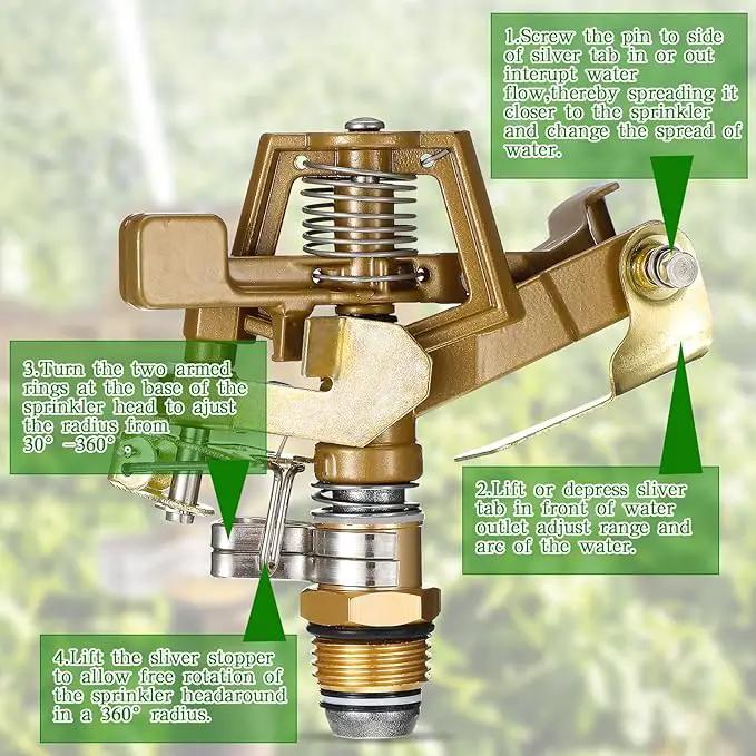 Ferraycle 24 Pieces 1/2 Inch Brass Impact Sprinkler Head with Nozzles Heavy Duty Adjustable 0-360 Degrees Impulse Sprinkler Head Lawn Watering for Yard Irrigation by GreenHaven Gardens