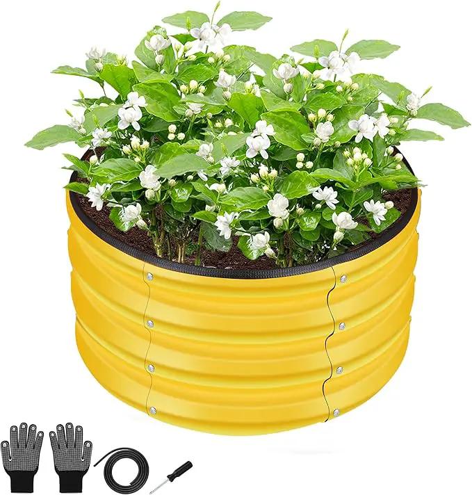 ZXZYHFTY Round Galvanized Raised Garden Bed kit,Yellow Outdoor Garden Raised Planter Box, Round Large Metal Raised Garden Beds for Vegetable 2 * 2 * 1ft 1 Pack by GreenHaven Gardens