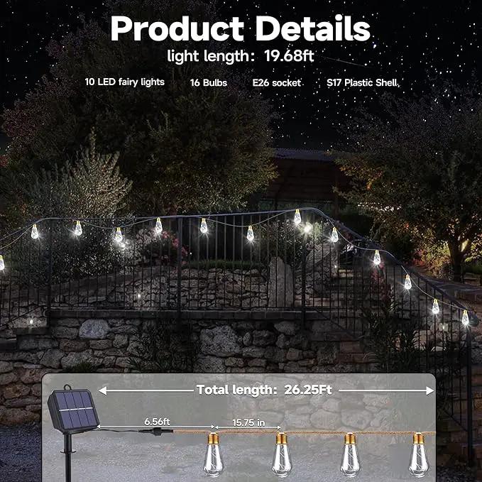 Solar Outdoor String Lights, 20Ft Vintage Rope Hemp Solar Patio Lights, Waterproof White Solar Powered String Lights With 8 Modes 16 Shatterproof Bulbs for Garden Yard Fence Stairs Balcony Café Bistro by GreenHaven Gardens