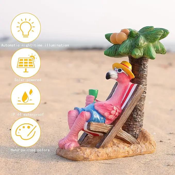 Pink Flamingos for Yard-Solar Statues Outdoor Garden Gifts - Flamingos on Beach Vacation Light up Coconut Tree for Outdoor Lawn Yard Decor by GreenHaven Gardens