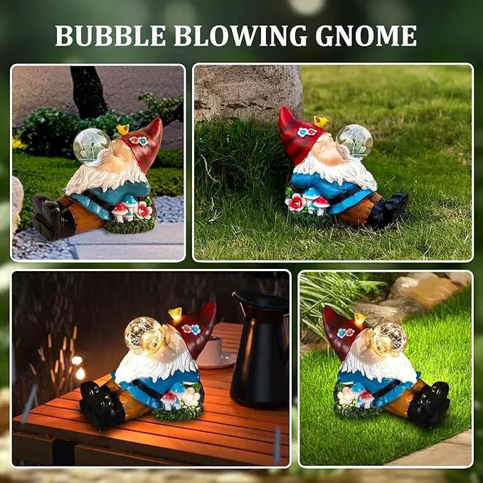 Solar Gnome Blowing Bubble Garden Statue with LED Lights, Outdoor Garden Waterproof Decoration, Courtyard, Lawn, Courtyard Decoration - The Ideal Gift for Women by GreenHaven Gardens