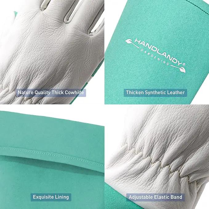HANDLANDY Long Gardening Gloves for Men & Women, Thorn Proof Rose Pruning Gloves Leather Gauntlets Garden Glove Yard Work Glove (XS, Green) by GreenHaven Gardens