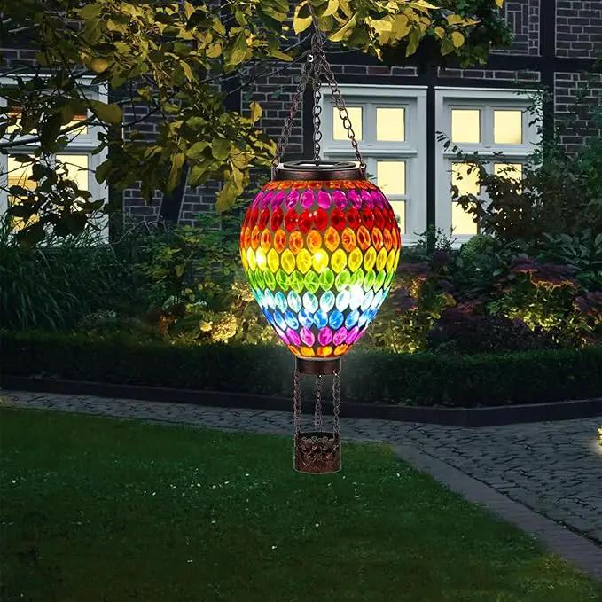 VOREEN Hot Air Balloon Solar Lantern, Mosaic Solar Outdoor Hanging Wind Light, Waterproof, Patio Festive Decor, Easter Gifts for Mom Father Grandma, Rainbow Pattern by GreenHaven Gardens