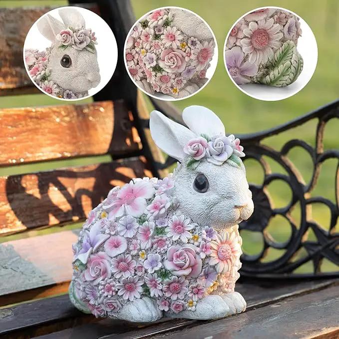 Rabbit Statue Outdoor Statues Bunny Figurines Garden Decor Resin Easter Decorations Bunnies Gifts Home House Kitchen Figurine Patio Lawn Yard Art Housewarming Funny Decoration (8inch) by GreenHaven Gardens