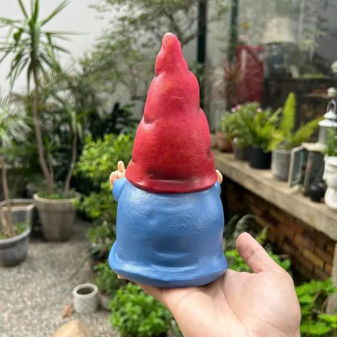 Middle Finger Gnome Statue 7.8in， Naughty Garden Gnome Statue Decoration and Lawn Ornament - Funny Garden Gnomes for Outdoor or Home Decor, Red, WSH004 by GreenHaven Gardens