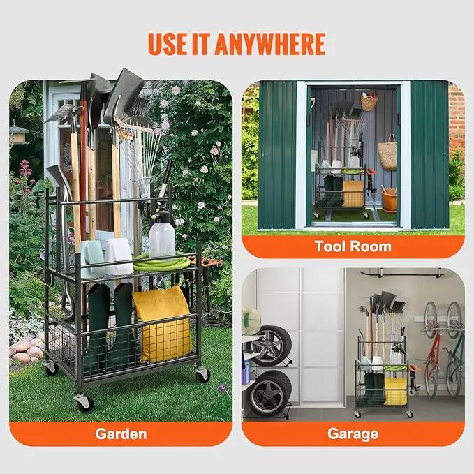 VEVOR Garden Tool Organizer, 16 Slots with Hooks, Yard Tool Tower Rack with Wheels for Garage Organization and Storage, Hold Long-Handled Tool/Rake/Broom, Metal Tool Stand Holder for Shed, Outdoor by GreenHaven Gardens
