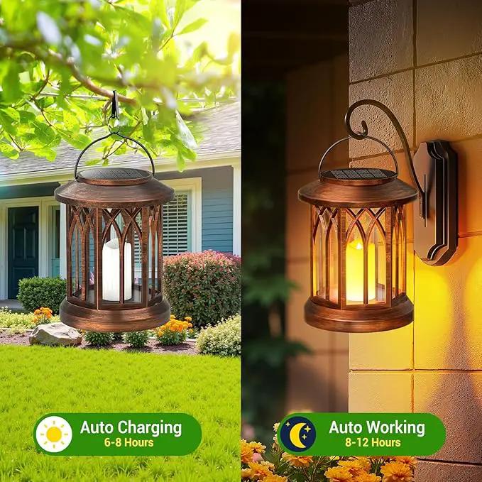 KOOPER 4 Pack Solar Lantern Outdoor Lights, Hanging Solar Lanterns Outdoor Decorative, Lanterns LED Flickering Flameless Candle Mission Lights for Yard Table Garden Decor by GreenHaven Gardens