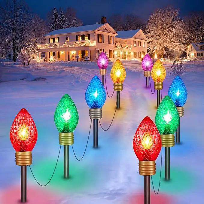 Strawberry Jumbo C9 Christmas Pathway Lights Outdoor - 2 Pack Total 17 Feet 10 LED C9 Christmas Lights, Jumbo Bulb Outdoor Decorations for Yard Lawn Holiday Outside by GreenHaven Gardens