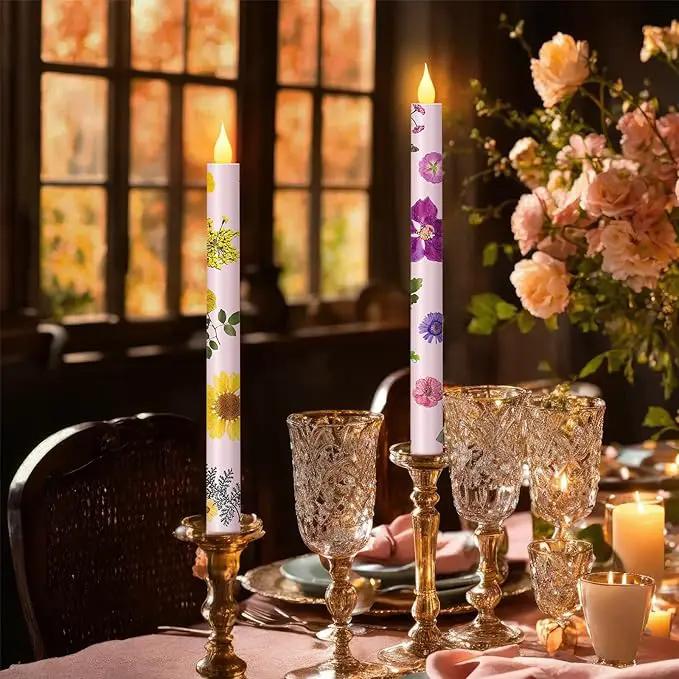 Nuanchu 6 Pcs Floral Taper Candles 10.6 Inch Pastel Flameless Candle Battery Operated Dried Flower Candlestick LED Pressed Floral Candlestick for Summer Home Wedding Dining Garden Party Decoration by GreenHaven Gardens
