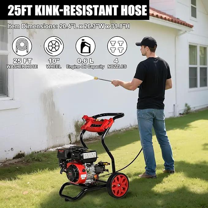 Gas Pressure Washer, 3950 PSI and 2.6 GPM, 7HP Engine with Copper Pump, 25FT Hose and Foam Cannon, 4 Nozzles, for Cars, Driveways, Fences by GreenHaven Gardens