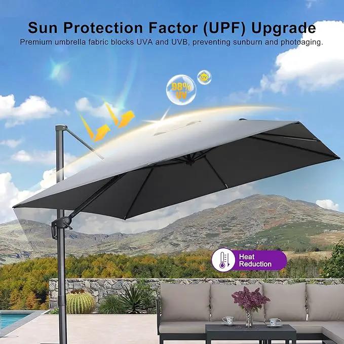 PURPLE LEAF 10 FT Cantilever Patio Umbrella Outdoor Aluminum Offset Square Umbrella with 3 Years Fade Resistance Recycled Fabric and 360-degree Rotation for Deck Pool Gard, Mist Grey by GreenHaven Gardens