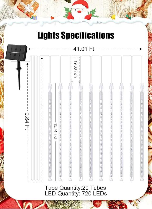 Solar Meteor Shower Lights 20 Tubes 16 Inch 720 LED Solar Christmas Lights Outdoor Waterproof, Snow Cascading String Lights for Outside Christmas Halloween House Tree Decoration, Warm White by GreenHaven Gardens
