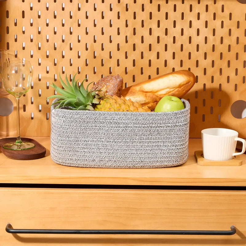 Small Storage Baskets for Organizing | Closet Organizer Bins | Shelf Toy Basket | Woven Rope Baskets | Cube Decorative Box | Shallow Basket | 13x8.5x5.1” | 4 Packs Mixed Grey by GreenHaven Gardens