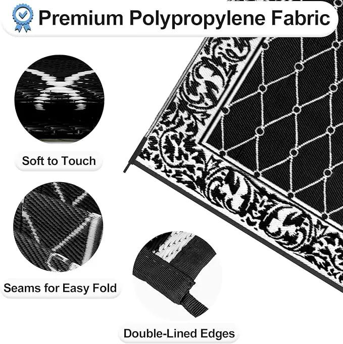 OutdoorLines Indoor Outdoor Rugs for Patio 6x9 ft - Reversible Outside Carpet, Stain & UV Resistant Portable RV Mats, Plastic Straw Rug for Camping, Pool Deck, Porch Rhombus Black & White by GreenHaven Gardens