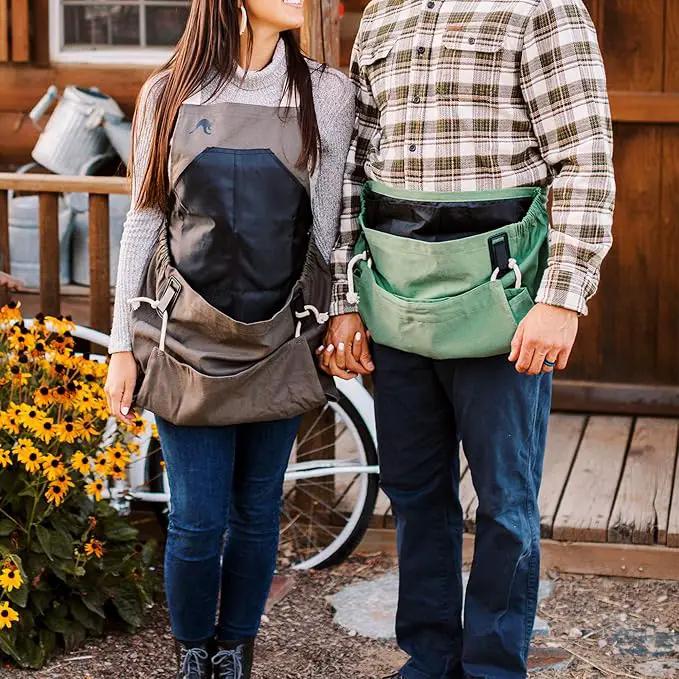 Roo Gardening Apron with Pockets & Harvesting, Picking Pouch - Adjustable, Water-resistant, Washable Canvas Cotton by GreenHaven Gardens
