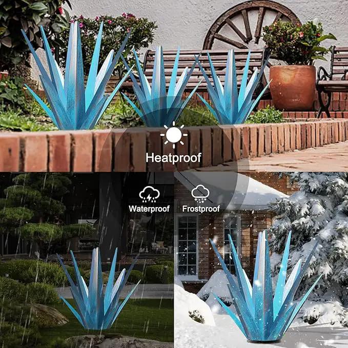 Enlarge Metal Plants Tequila Rustic Sculpture, Outdoor Patio Yard, Home Decor Hand Painted Agave Garden Statue, Outdoor Lawn Ornaments Yard Stakes for Mom Gift (1 Large Blue) by GreenHaven Gardens