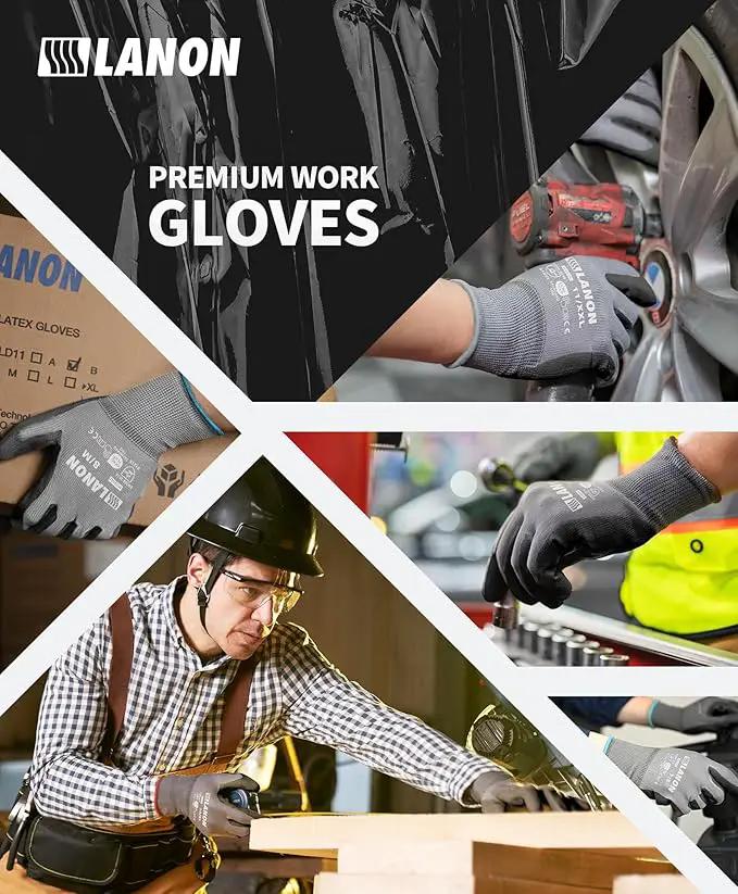 LANON 18 Pairs Safety Work Gloves, Mechanic Working Gloves for Men,Breathable PU Coated, Seamless Knit,Double Wash, Grey, X-Large by GreenHaven Gardens