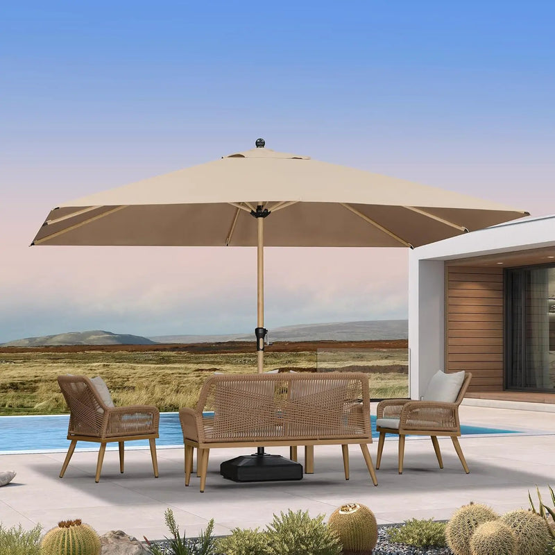 PURPLE LEAF 9' x 11.5' Patio Umbrella Outdoor Table Umbrella Rectangular Aluminum Market Umbrella with 8 Sturdy Ribs & Crank Outdoor Umbrellas for Garden Deck Patio, Taupe by GreenHaven Gardens