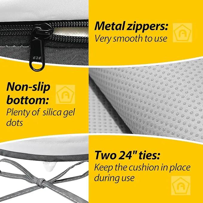 AAAAAcessories Outdoor Seat Cushions for Chairs, Waterproof, Fade-Resistant Patio Furniture Replacement Cushions, 15" x 15" x 2", Set of 2, Gray Cabana Stripe by GreenHaven Gardens