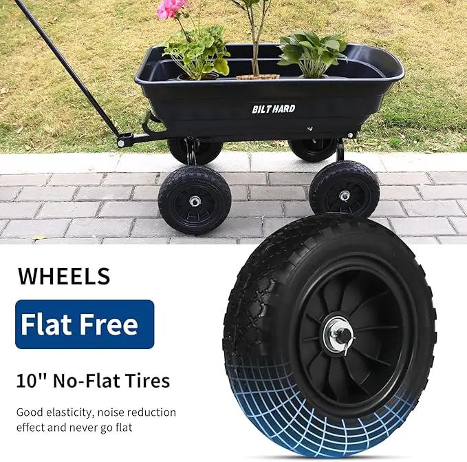 BILT HARD 4 Cu.Ft. 10" No-Flat Tires Poly Yard Dump Cart with 180° Rotating Handle, 600 lbs Capacity Heavy Duty Garden Carts and Wagons by GreenHaven Gardens