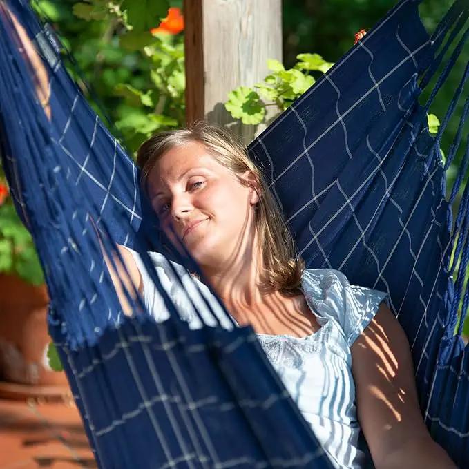 LA SIESTA® - XL King Domingo Hammock Swing Chair - Weather & Tear Resistant Hanging Hammock Chair - Indoor Outdoor Hammock Chair Swing - Hanging Chair for Patio Porch Bedroom - Max 355 Lbs, Marine by GreenHaven Gardens