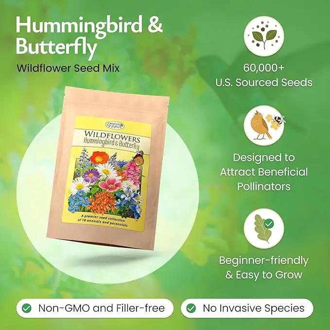Created By Nature Hummingbird & Butterfly Wildflower Seed Mix, 18 Varieties, 60,000 Wildflower Seeds by GreenHaven Gardens