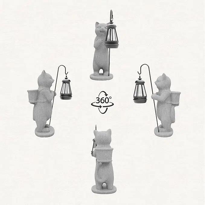 Solar Powered Garden Resin Statue Lights, 10 Inch Waterproof Outdoor Animal Cute Cat Figurine Lights, Suitable for Patios, Balconies, Lawns, Courtyards, Etc. (Basket) by GreenHaven Gardens