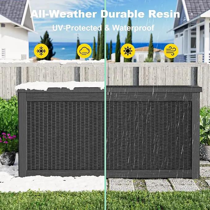 320 Gallon Deck Box Waterproof, UV Resistant Resin Outdoor Storage Box with Hydraulic Rod, Lockable Design and Enhanced Durability for Patio, Garden, and Poolside Use by GreenHaven Gardens