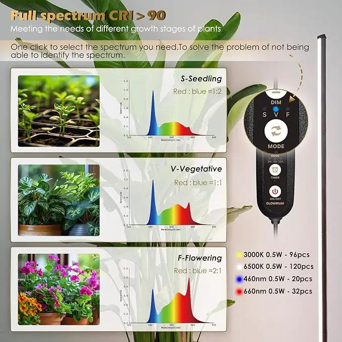 GLOWRIUM Standing Grow Light with Auto-Timer, 36W Vertical Grow Lights for Indoor Plants,3 Light Modes,268 LEDs Detachable Full Spectrum Plant Lights for Wide Area Coverage in Indoor Plants (60 in) by GreenHaven Gardens